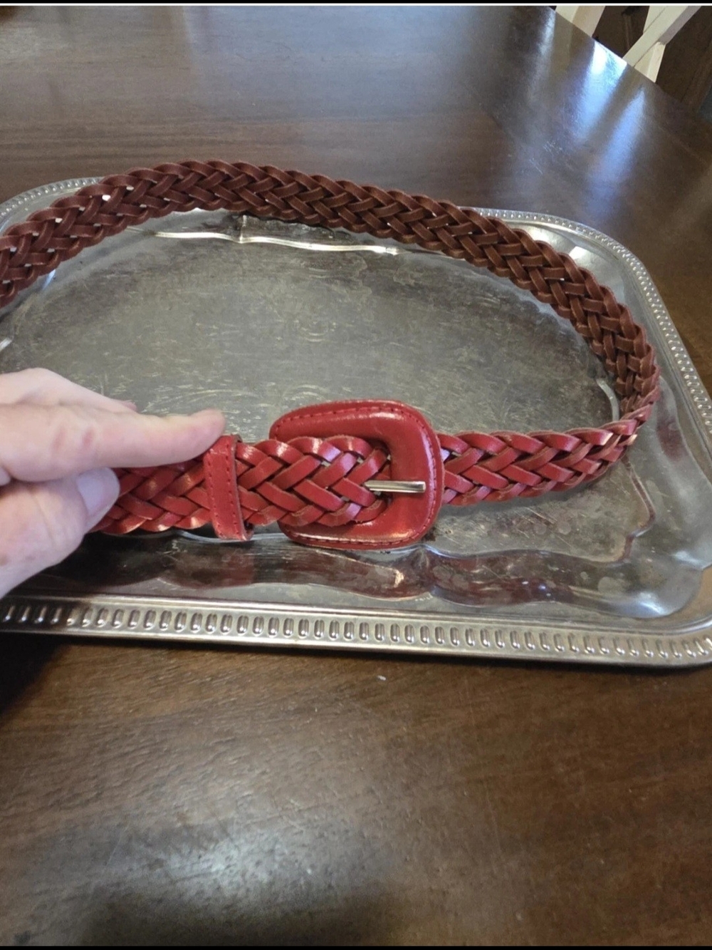 Braided Red Leather Womens Belt Vintage